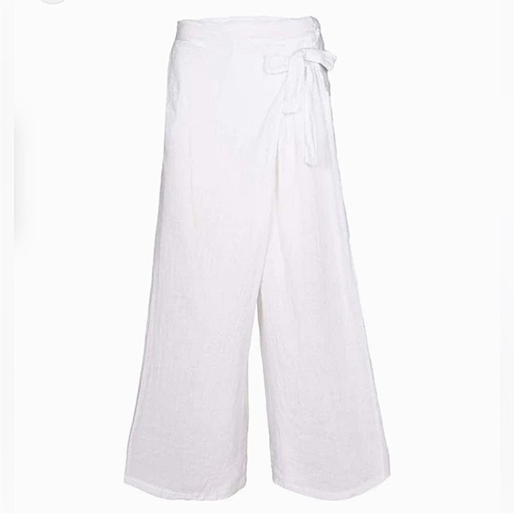 Emma&Carla Linen White Wide-Leg Pants